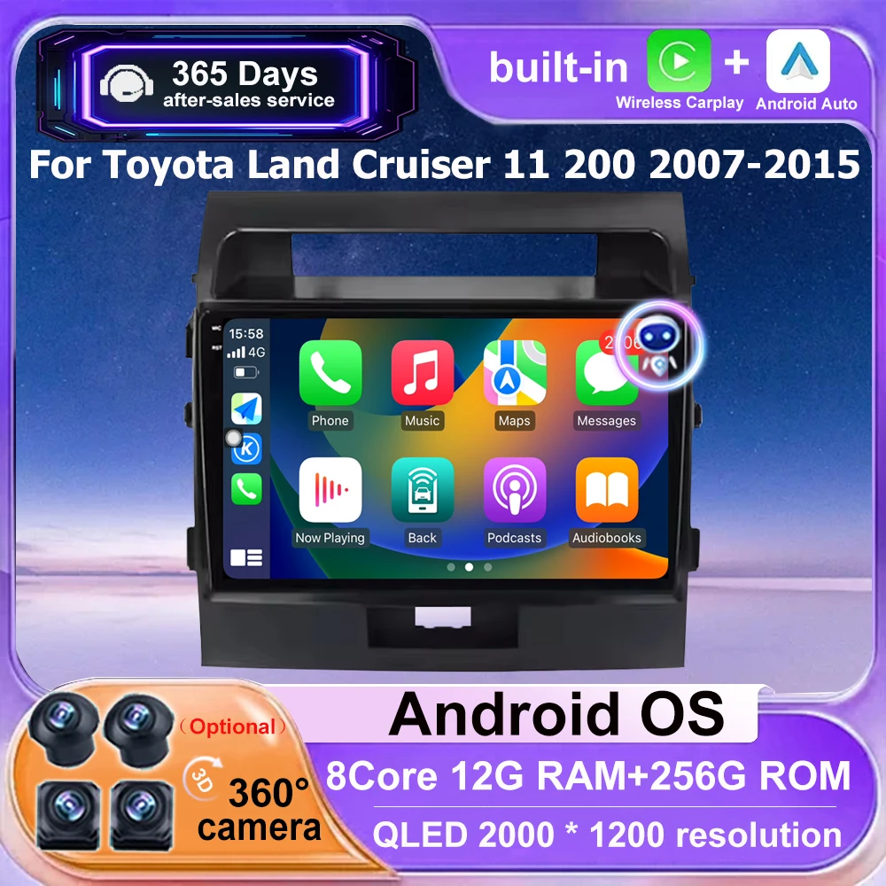 

Android 16 Auto Carplay For Toyota Land Cruiser 11 200 2007-2015 Car Radio Multimedia Video Player GPS Navigation 360 Camera BT