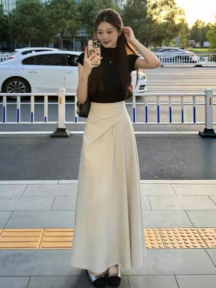 Korean Style Women's Summer Fashion T-Shirt Top And High Waist  Skirt Set Short Sleeve round Neck Casual Outfit Two-Piece...
