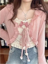 Summer Japanese Kawaii Sweet Cardigan Women Designer Korean Loose Cute Cardigan Female Beach Ruffle Strappy Casual Coat 2022 New