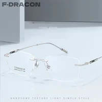 F·DRACON Gafas sin marco de titanio puro, gafas cuadradas simples y Retro para hombre, montura de gafas graduadas ópticas para hombre 6003