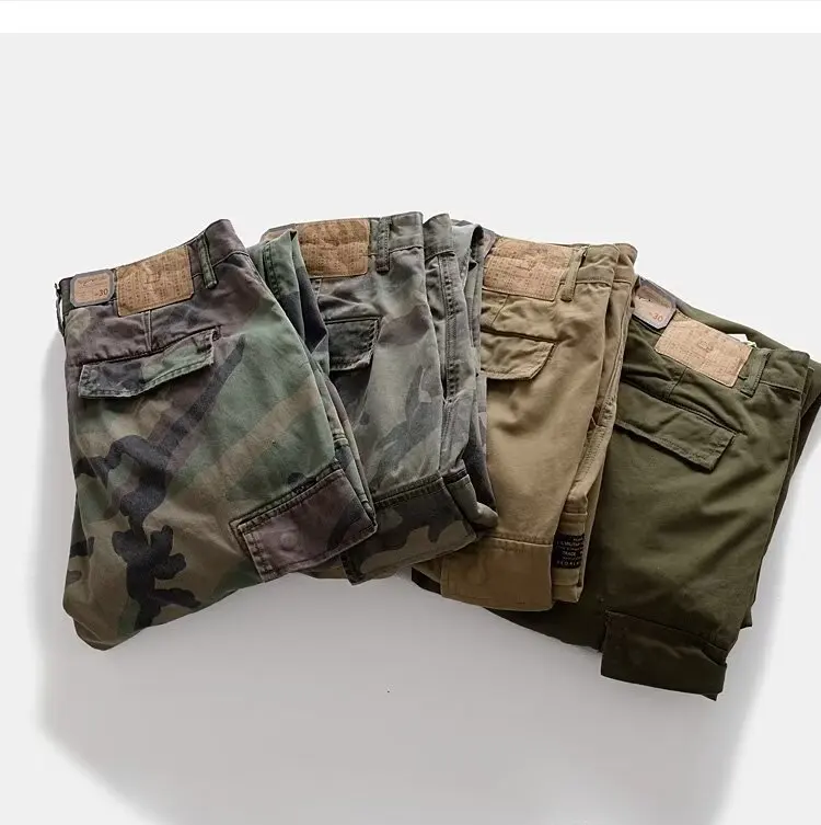 

Американские винтажные тяжелые свободные камуфляжные брюки с несколькими карманами, рабочая одежда, мужские уличные брюки-карго для бега