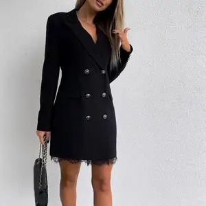 Blazer uzun kollu kadın v yaka v yaka turn-aşağı mini elbise seksi, ofis bayan, tek renkli, elbise, moda En iyi 10 satış, blazer ceket, yakasız kadın - no. 3