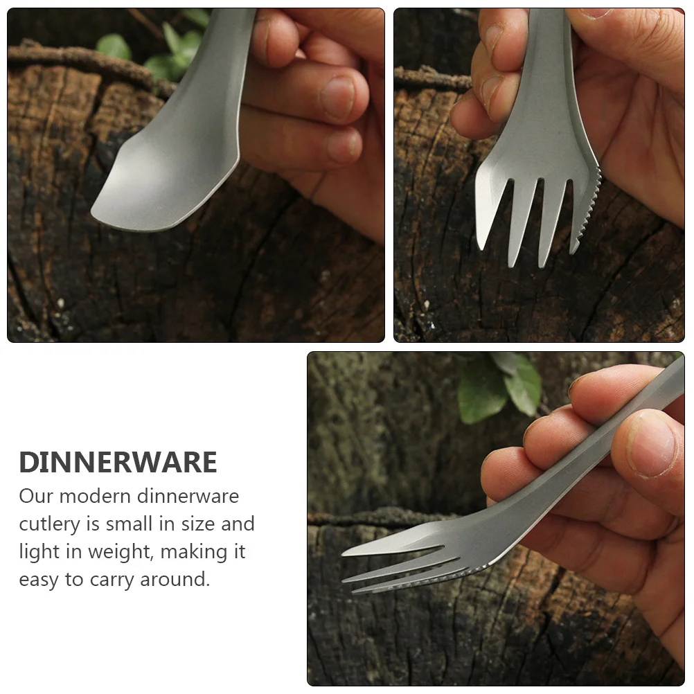 3 في 1 أدوات مائدة للتخييم من التيتانيوم ملعقة شوكة محمولة للشواء أدوات مائدة خارجية 3 في 1 ملعقة تخييم سبورك أدوات خارجية