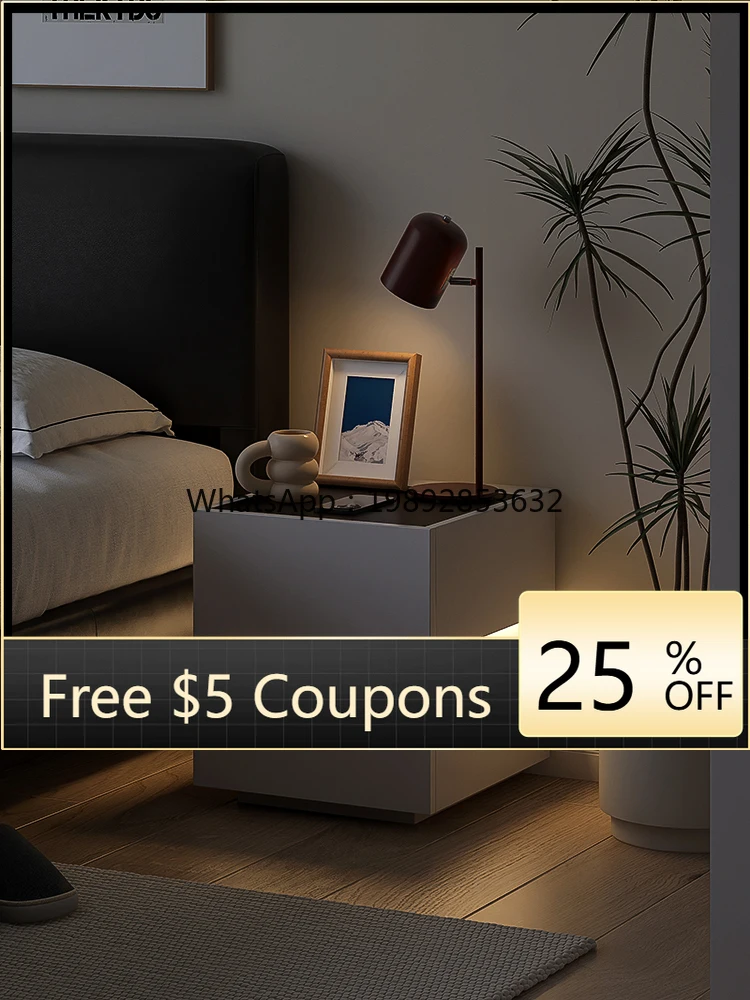 

YFY Italian Minimalist Rock Slab Bedside Table Solid Wood Multifunctional Smart Bedside Cabinet Bedroom Storage Organizer
