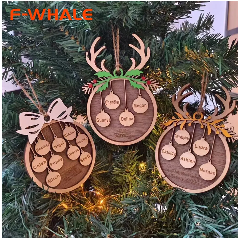 Personalized Name Christmas Wooden Pendants Xmas Tree Hanging Ornaments DIY Wood Crafts For Home Party New Year Decorations