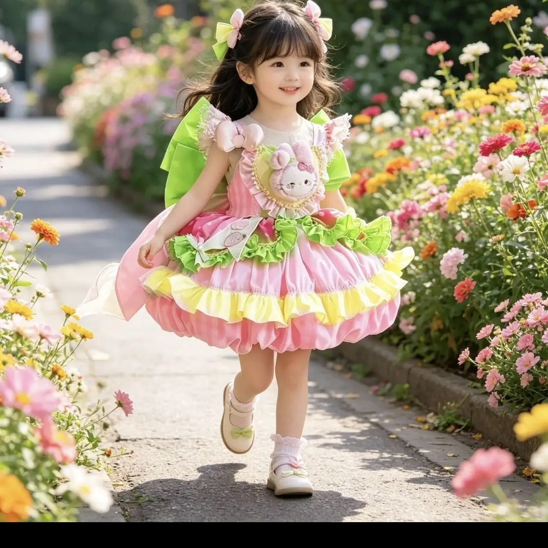 Baby Girl Summer Cartoon Sweet Cute Lolita Lace Princess Gauze Ball Gown Bow Lace Dress Birthday Party Eid Childen Clothing