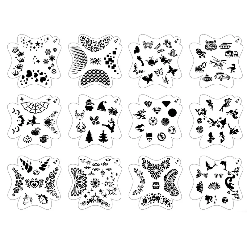 17*17 ซม.Stencils สําหรับภาพวาดใบหน้า Professional แม่แบบ Body Art DIY พลาสติก PET แบบใช้ซ้ําได้แม่แบบ