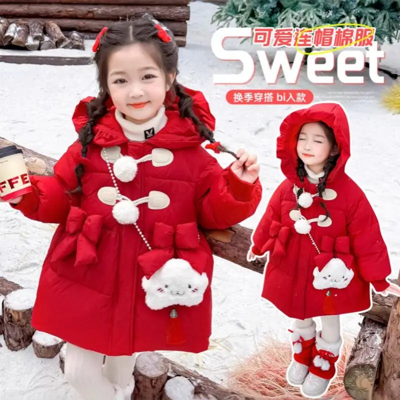

Girls' Clothing Winter New Kawaii Anime Fashion Thick Warm Children's Casual Cotton Jacket Cartoon Sweet Comfort Hooded Jacket