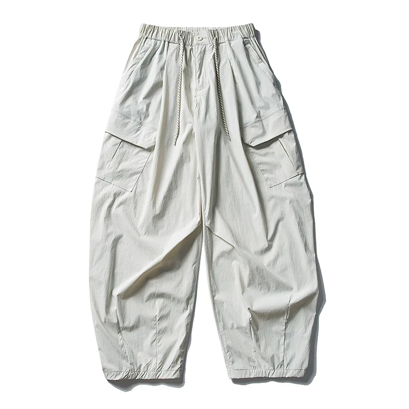 กางเกงคาร์โก้แห้งเร็วสไตล์ญี่ปุ่นย้อนยุค กันลม/กันน้ำ กางเกงยูทิลิตี้ กระเป๋าเฉียง & ทรง Relaxed Techwear