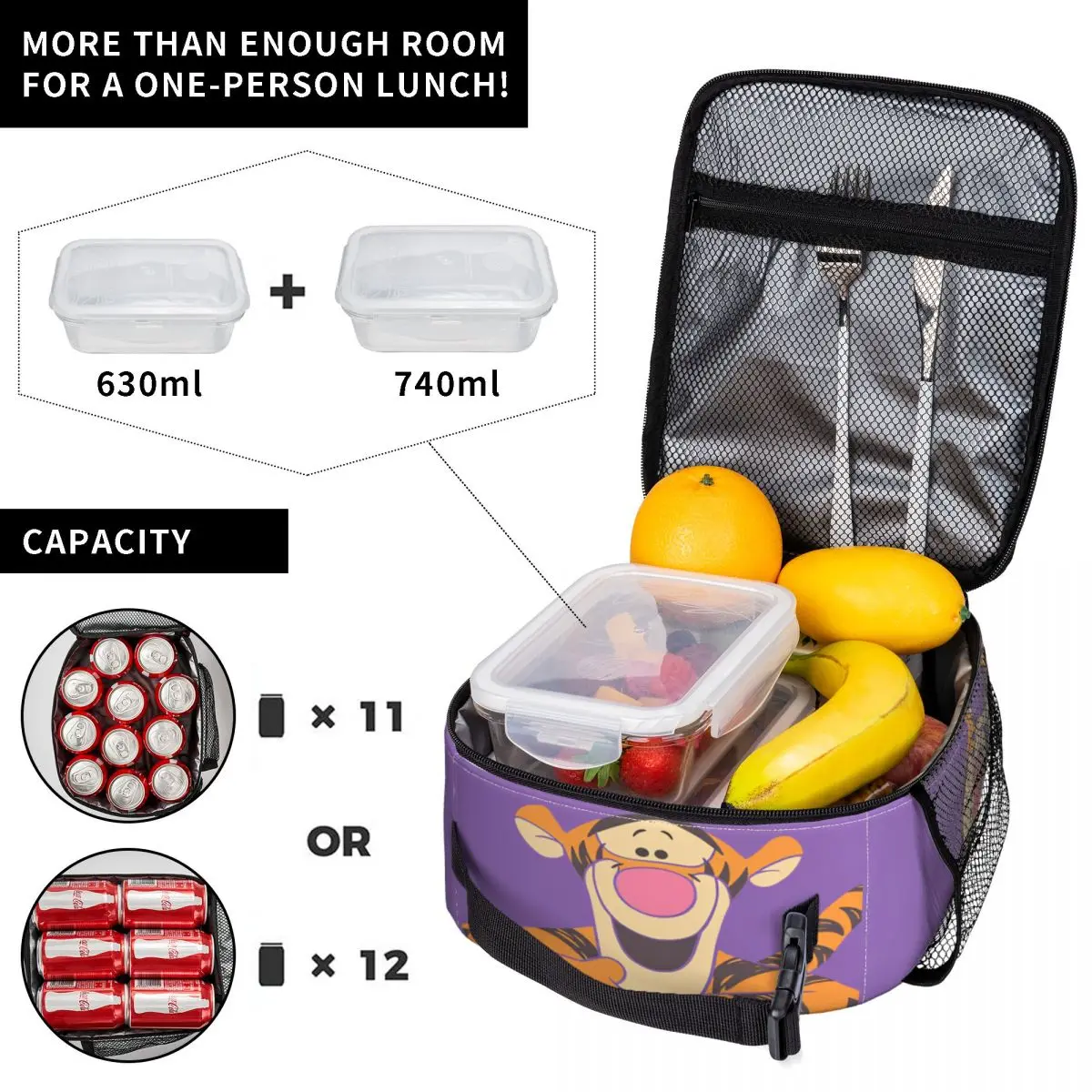 Winnie The Pooh Tigger Lunch Bag Picnic Lunch Box For Women Retro Custom Tote Food Bags Oxford Convenient Cooler Bag