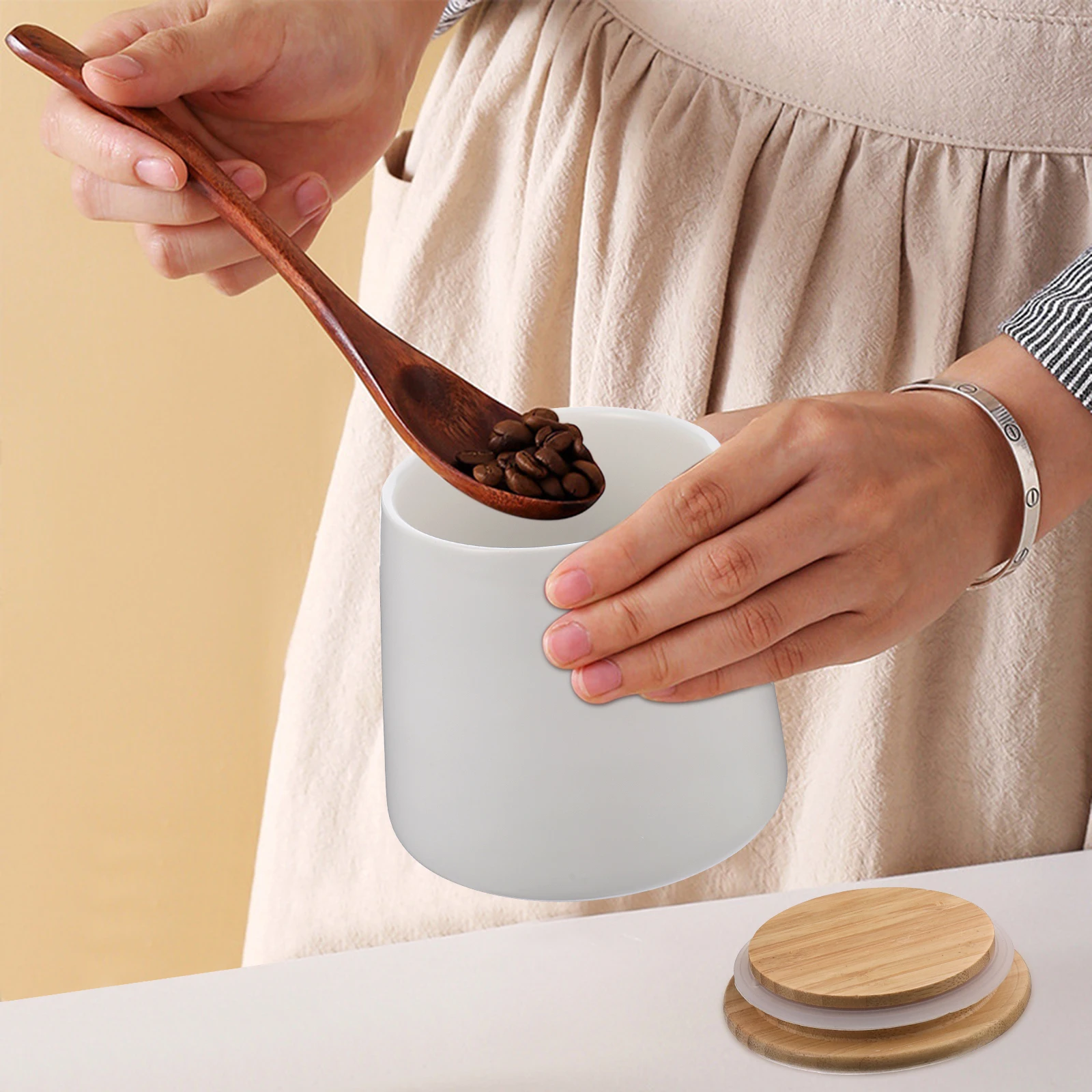 

1 set Ceramic Storage Jar Nordic Style Food Sealed Container Kitchen Pantry Organizer Cereals Storage Bottle Bamboo Lid