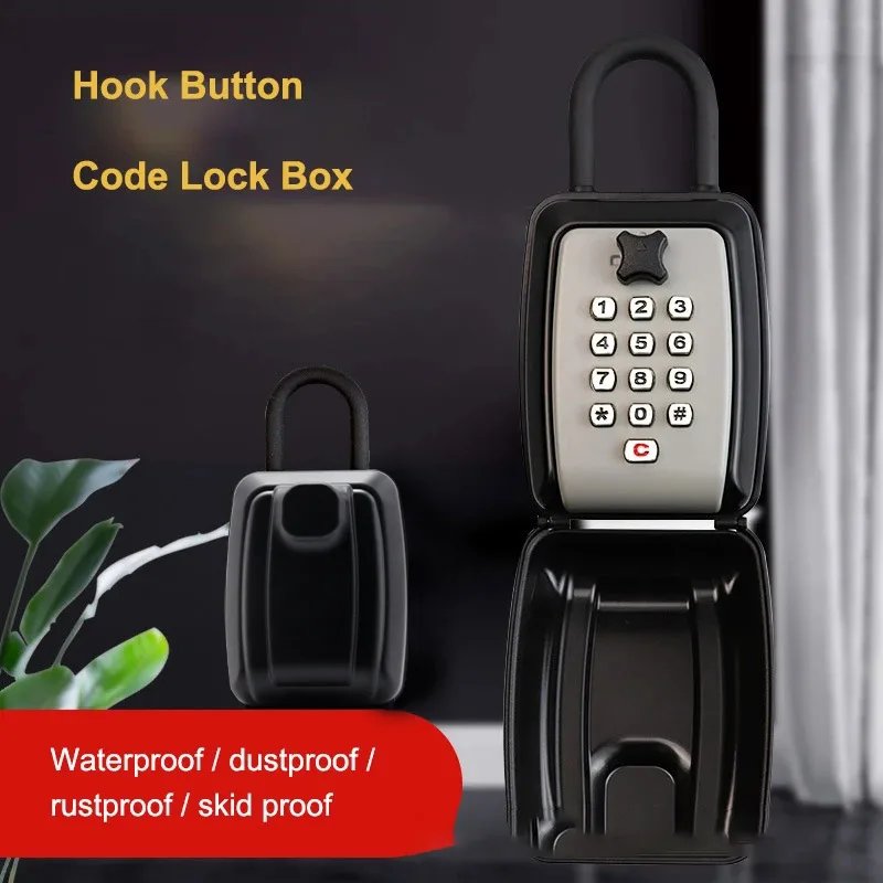 High-quality Black/Grey Hook Key Safe Box Waterproof Anti-theft Metal Shell With 12 Digits Code Key Storage Home Garage Office