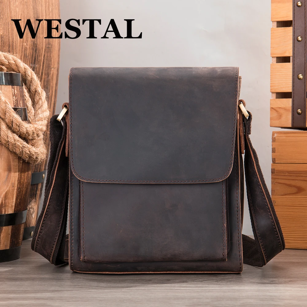 WESTAL 2022 Trend Men\'s Messenger Bag Crossbody Shoulder Bag Genuine Leather Pack Satchel Men Small Sling Pack For Work Business