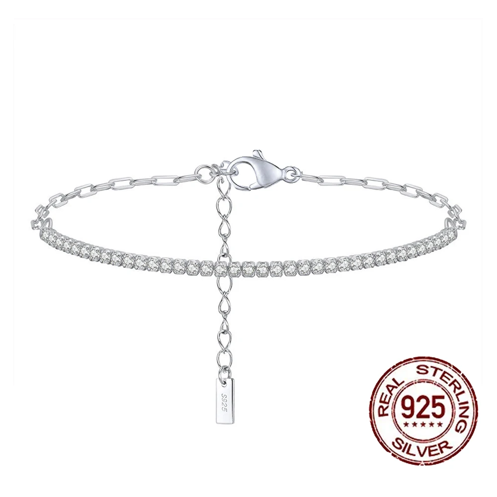 

QooLady Fashion 925 Sterling Silver Round CZ Bracelet for Women Anniversary Adjustable Link Chain Bracelet Fine Jewelry SB019