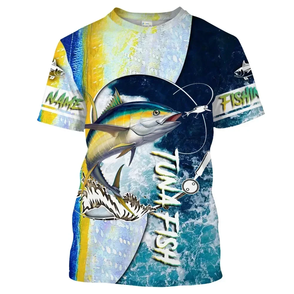 Summer 3D Tuna Fishing Printed Men's T-Shirt Casual Unisex Plus Size Shirt Fish Blue Outdoor Harajuku O-neck Clothing Y2K Tops