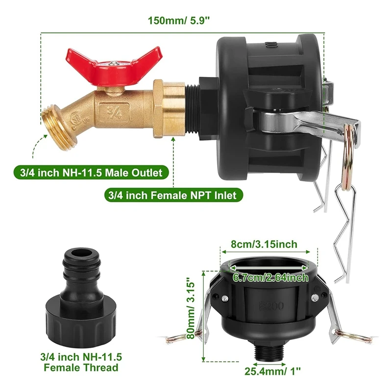 Adaptador ibc tote tank 2 "bloqueio de câmera para 275-330 galões ibc tote tank ibc tote para adaptador de mangueira de jardim