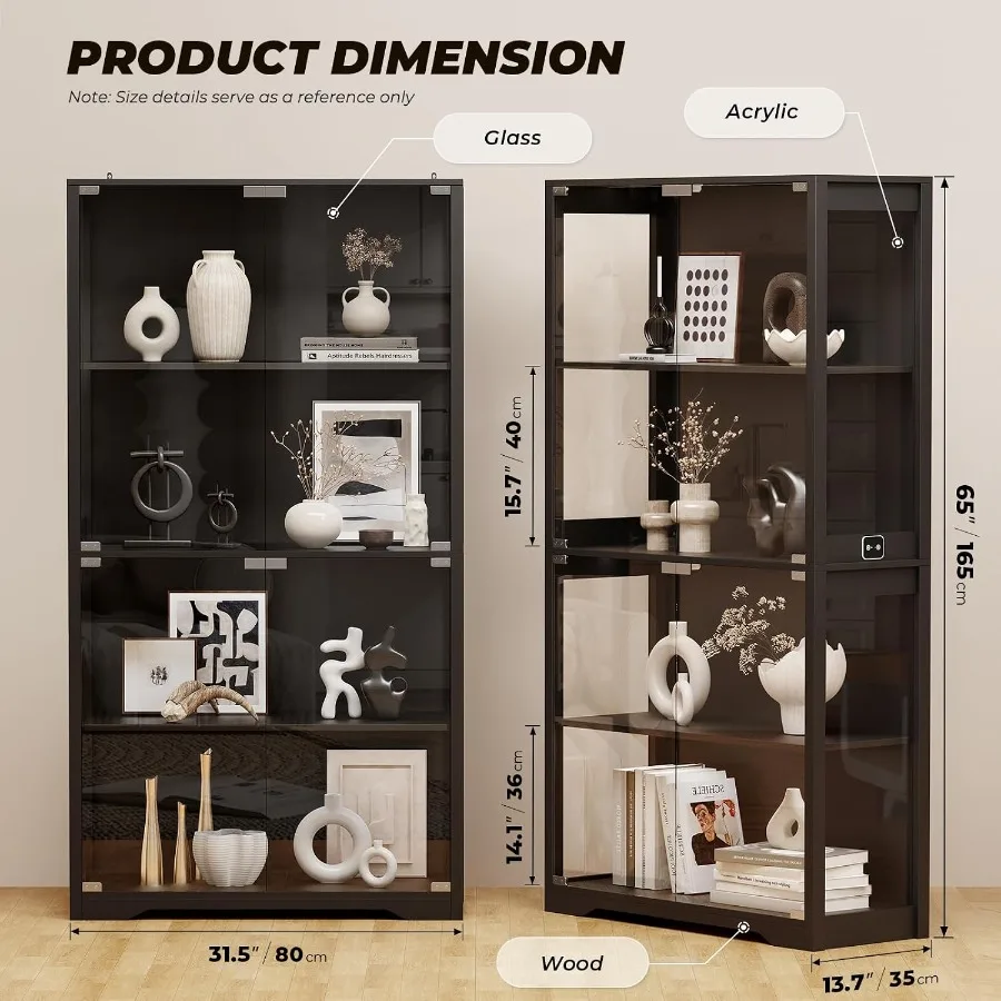 Display Cabinet with Glass Doors, 4-Tier Display Case