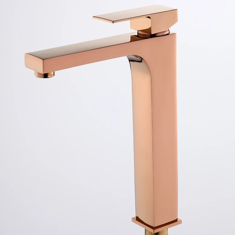 Wholesale Rose Gold Stainless Steel Single Handle Bathroom Faucet with Ceramic Valve Core Hot and Cold Mixer Washbasin Faucet