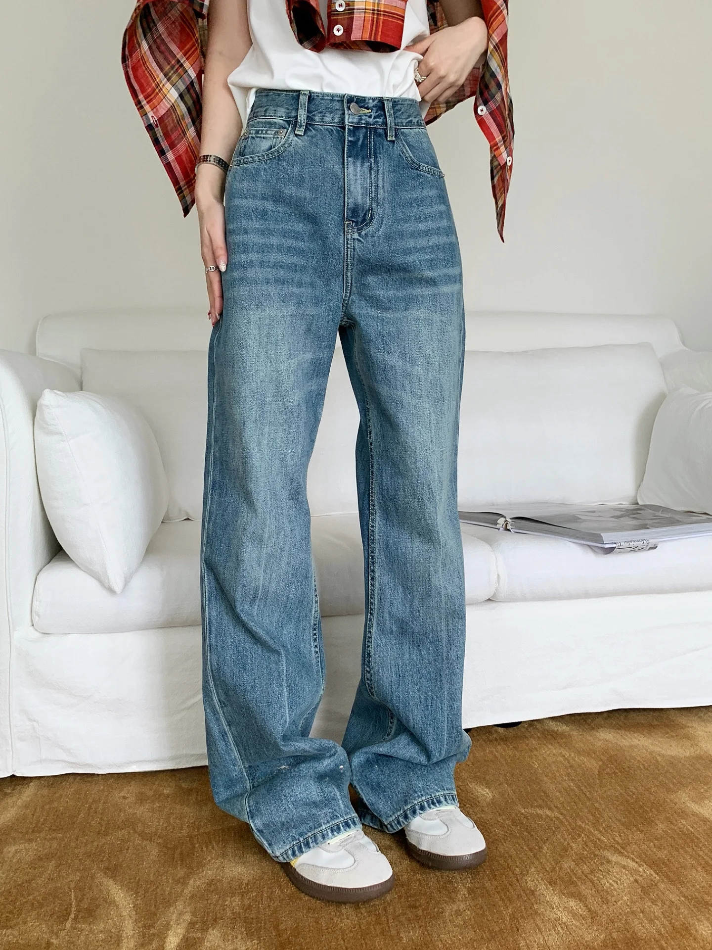 

Retro Watered Jeans Straight Leg Slimming Effect Spring Summer New Sle Li Jiaen Ladies Casual Jeans l Waist