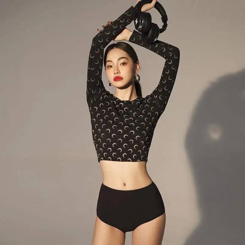 Loka Art Moon Print Black INS Style Student Design Slimming Cover-Up Hot Spring Vacation Separate Women's Swimsuit