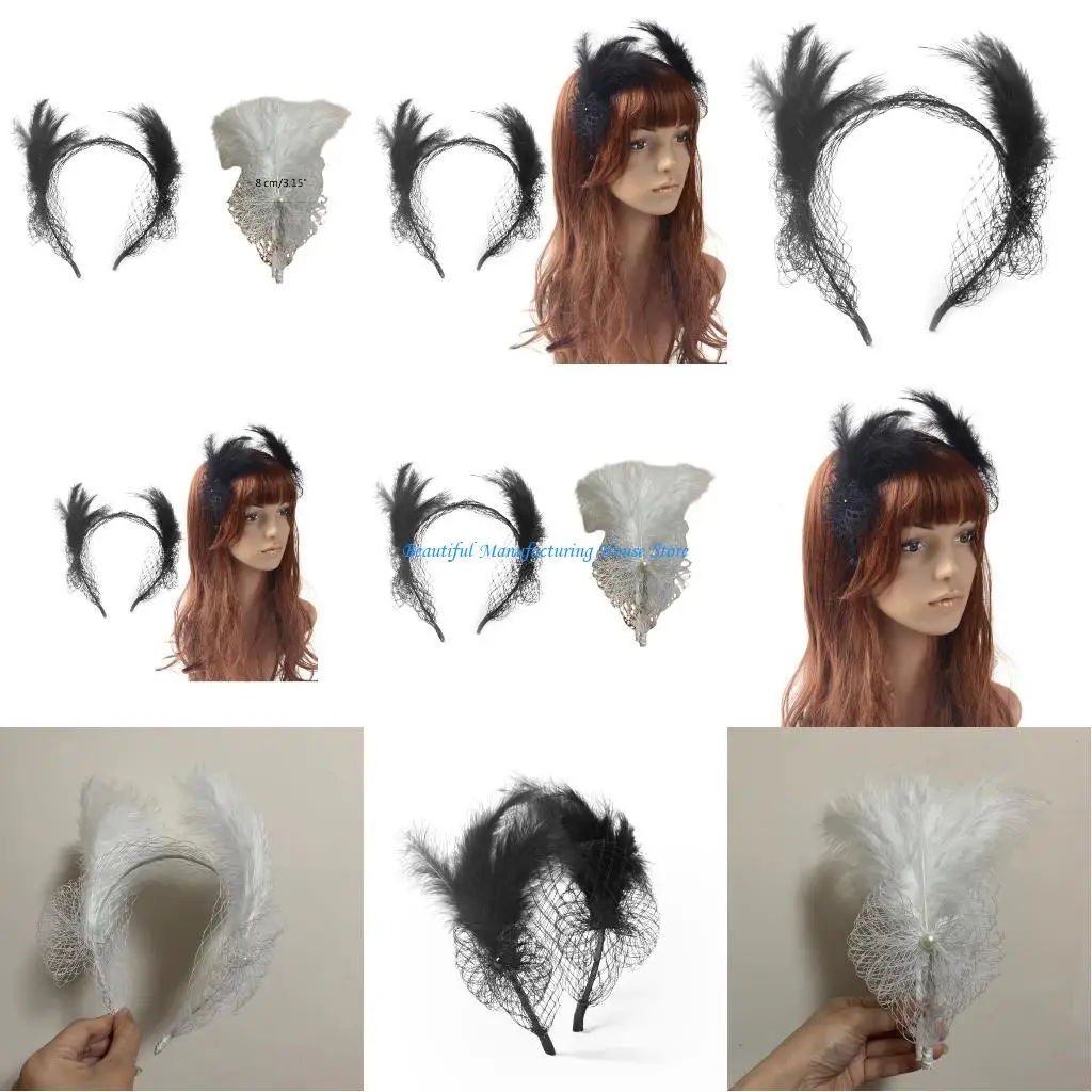 

E56A Mesh Decors Headband for Women Wedding Bohemia Party Hair Hoop