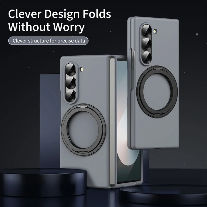 

Luxury Magnetic Rotating 360 Stand Folding Phone Case for Samsung Galaxy Z Fold 3 4 5 6 Tempered Film Phone Cover