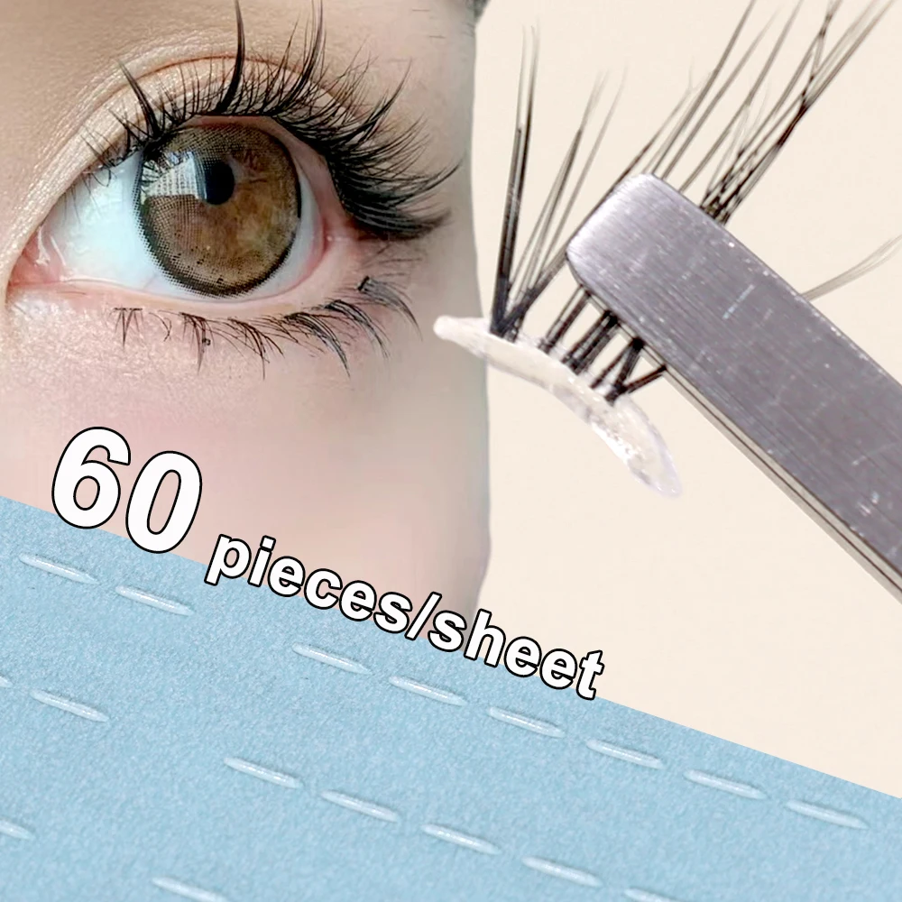 60Pieces/sheet Eyelash Adhesive Strip Transparent Non-irritating Segmented Self-adhesive Eyelash Glue Strips Waterproof Reusable