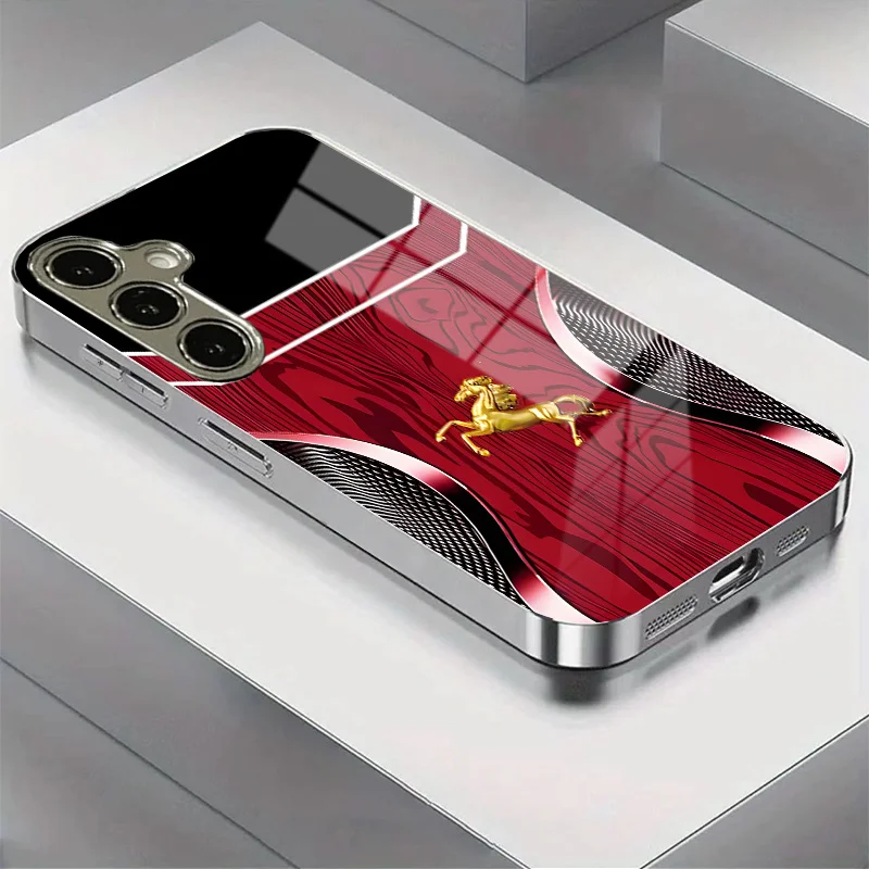 Rosewood Golden Horse Hochwertige Handyhülle Galvanisierte Glas-Handyhülle für Samsung Galaxy S26 S25 S24 S23 S22 S21 FE, Ultra, Plus