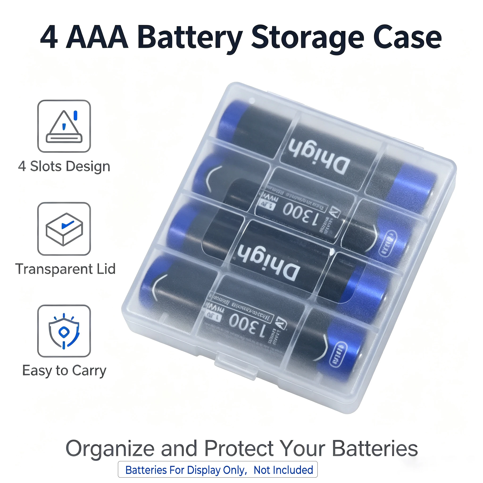 4‑Slot AAA Battery Storage Case Portable Hard‑Plastic Box Short‑Circuit Organizer For 4 AAA Alkaline/Rechargeable Batteries