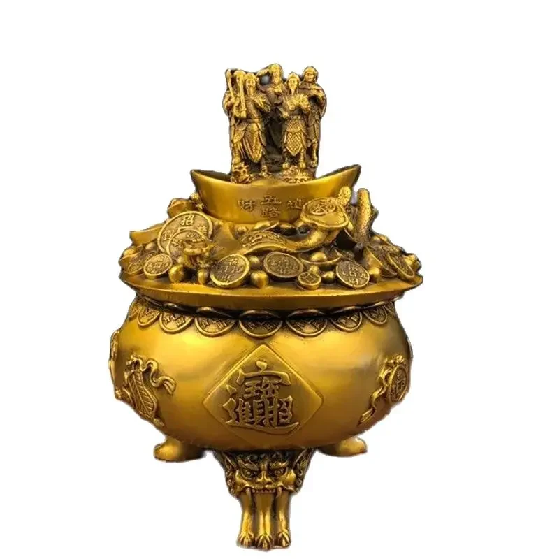 Wholesale precision brass treasure pot home living room decoration brass five way God of Wealth three-layer treasure pot worshi