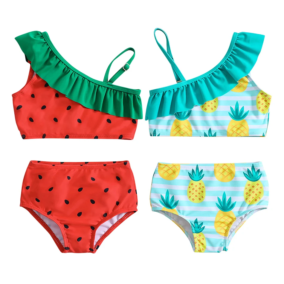 

1-6Y New Fashion Kid Watermelon Design Bikini Set Lovely Two Pieces Child Swimwear Cute Girl Flouncing Swimsuit Summer Beachwear