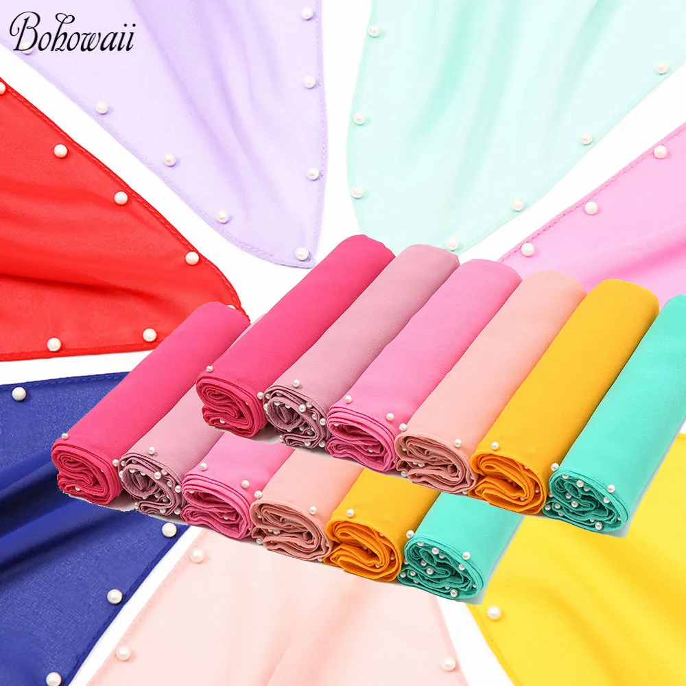 Chiffon hijab cachecol xale com pérolas muçulmano longo cachecóis foulard mussulmane para femme turbantes cabeza para as mujeres