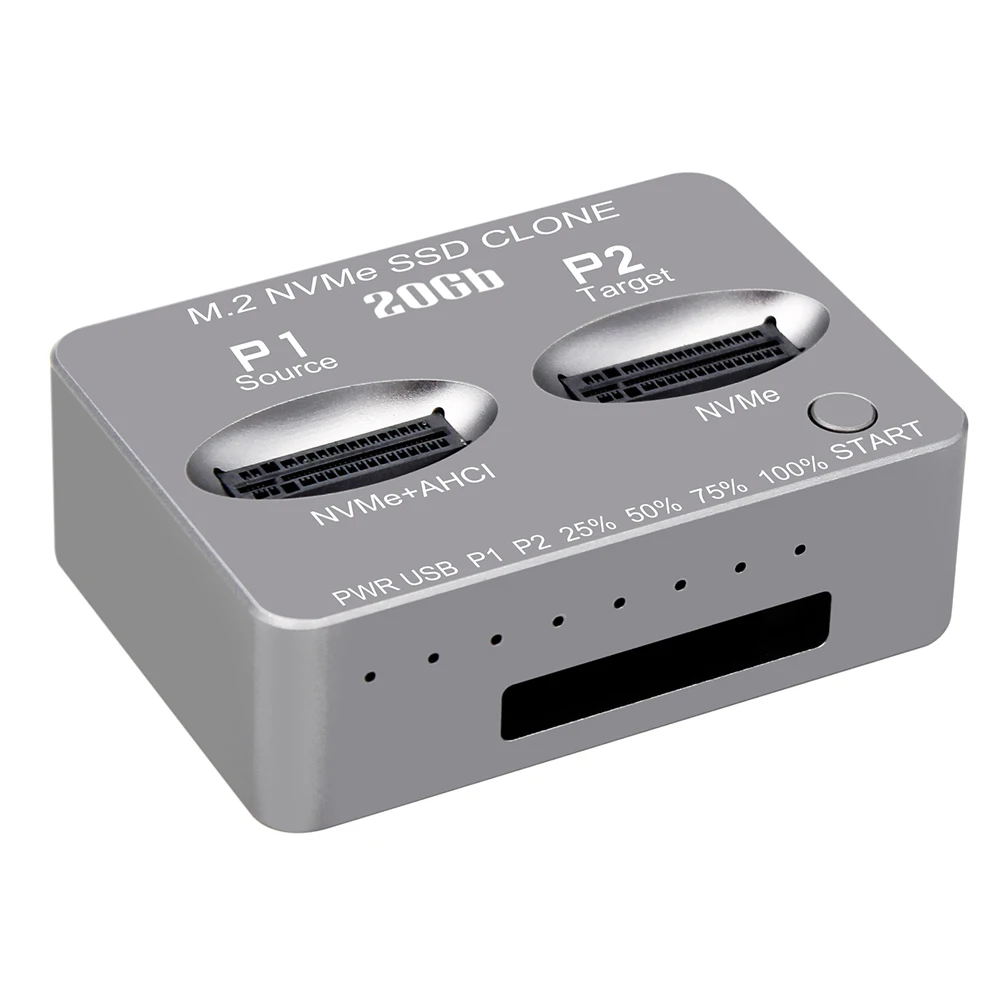 Dual-Bay M.2 NVMe SSD Clone Gen2X 20gbps แท่นวางมือถือ USB3.2ประเภท C กล่องฮาร์ดดิสก์ภายนอก M.2 M3 NVMe PCI-E สำหรับคีย์ M2 M SSD