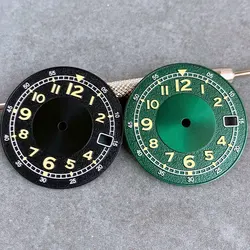 Sterile 29mm Green/Black Sunburst Vintage Dial Arabic Numbers Green Luminous Yellow Markers Fit NH35 NH36 Mod Accessories Parts