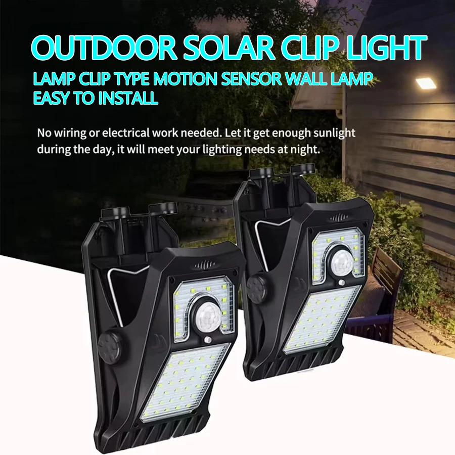 LED Solar Garden Lights Outdoor Solar Clip Light Motion Sensor Camping Lamp with 3 Mode Waterproof Fence Street Landscape