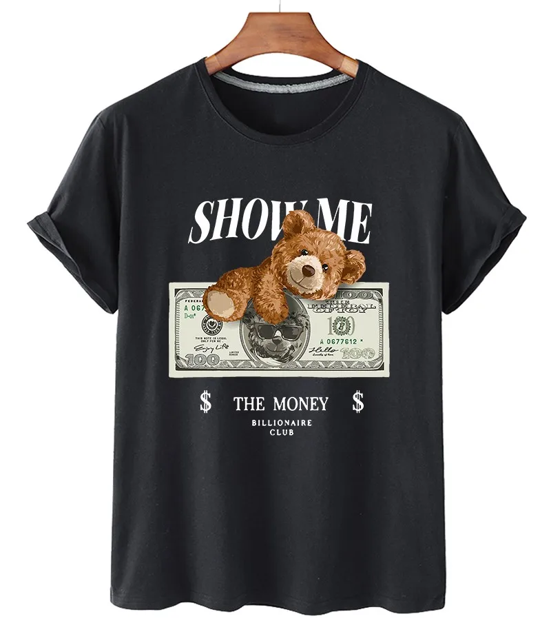 

(Rich Bear Series) 100% Cotton Shirts Short Sleeve O Neck T Shirts Women's Summer 2022 Oversized T Shirts Unisex T Shirts