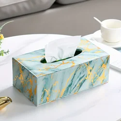 1pc Green Ink Marble Pattern Leather Drawer Tissue Box for Bedroom, Living Room, Car - Daily Desktop Decor & Gadgets Paper towel