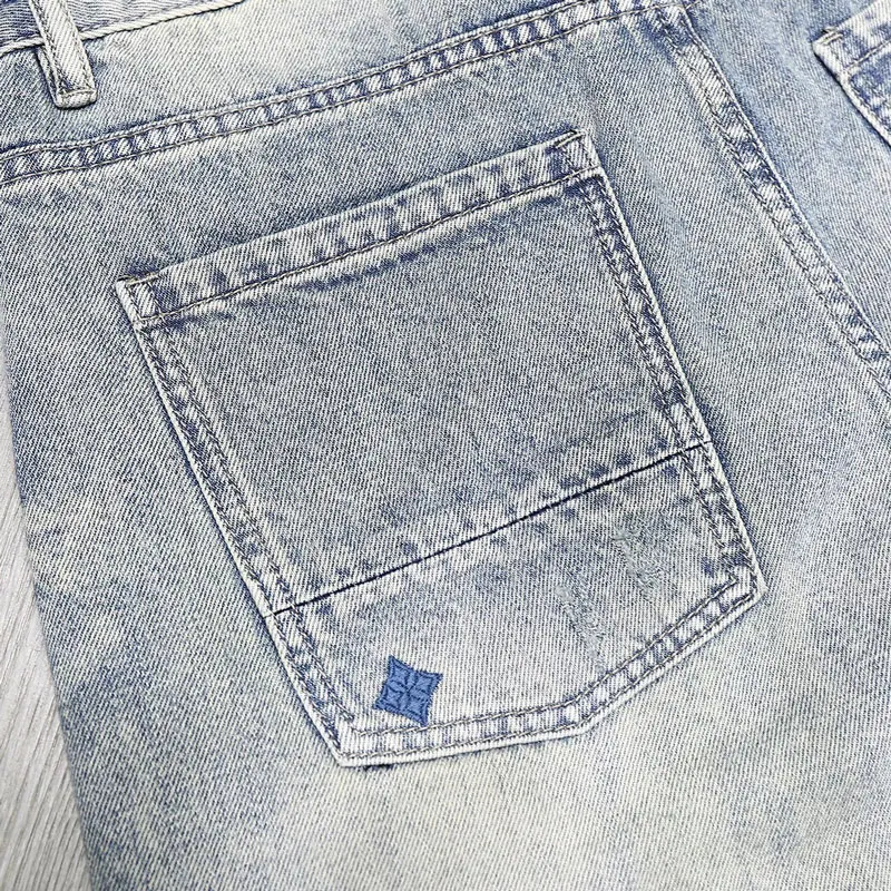 Street Fashion Men Jeans Summer Designer Retro Blue Straight Fit Vintage Short Ripped Jeans Embroidery Hip Hop Denim Shorts Men