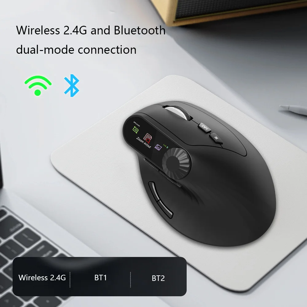 Multi Functional Ergonomic Mouse Rechargeable 2.4G Bluetooth Daul-mode Vertical Mause Multi Functional Color Display Screen Mice