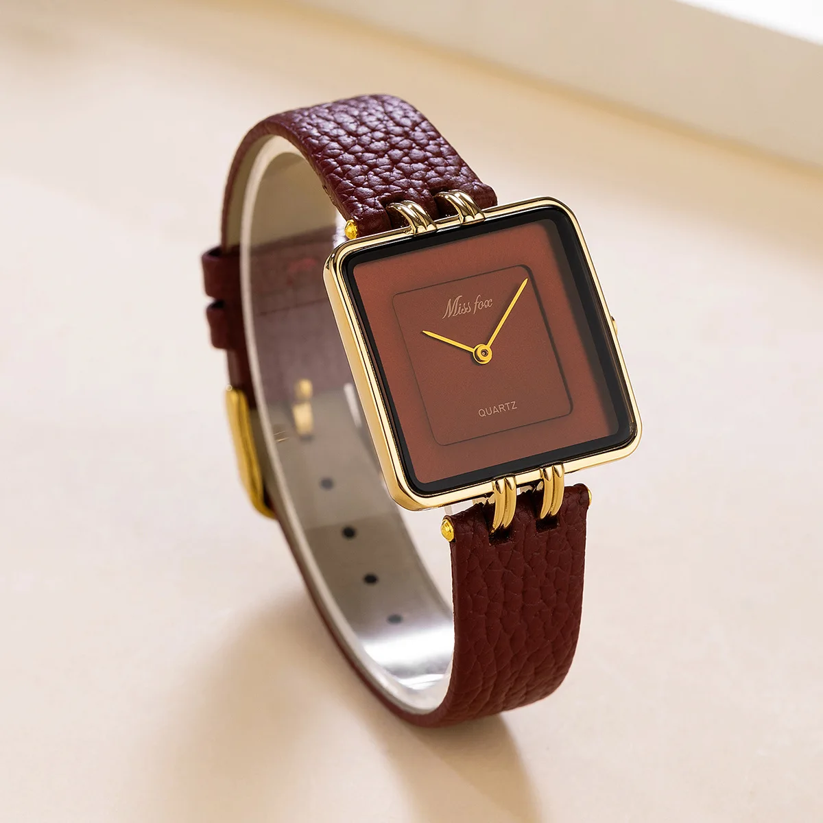 Women Watch Business Light Luxury Brand Middle East Simple Square Wine Red Waterproof Belt Ladies Fashion Quartz Clock Watches