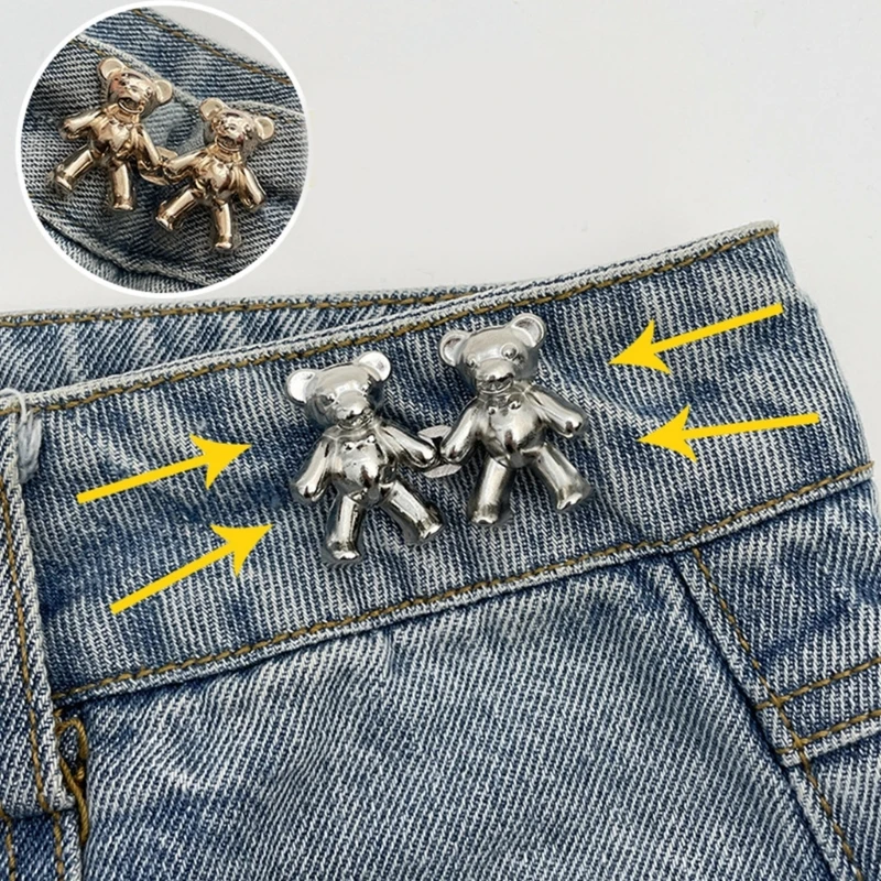 Orso stringere la vita bottone Pin No Sew bottoni in vita spille con bottoni Jean fibbia in vita regolabile bottone istantaneo orso Pant Pin