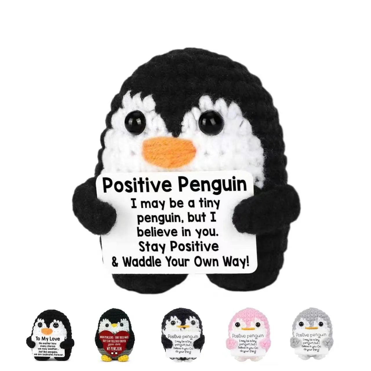 Positive Crochet Penguin Gifts, Mini Funny Handmade Emotional Gifts for Women Men Teens Birthday Christmas Easter Basket Stuffer