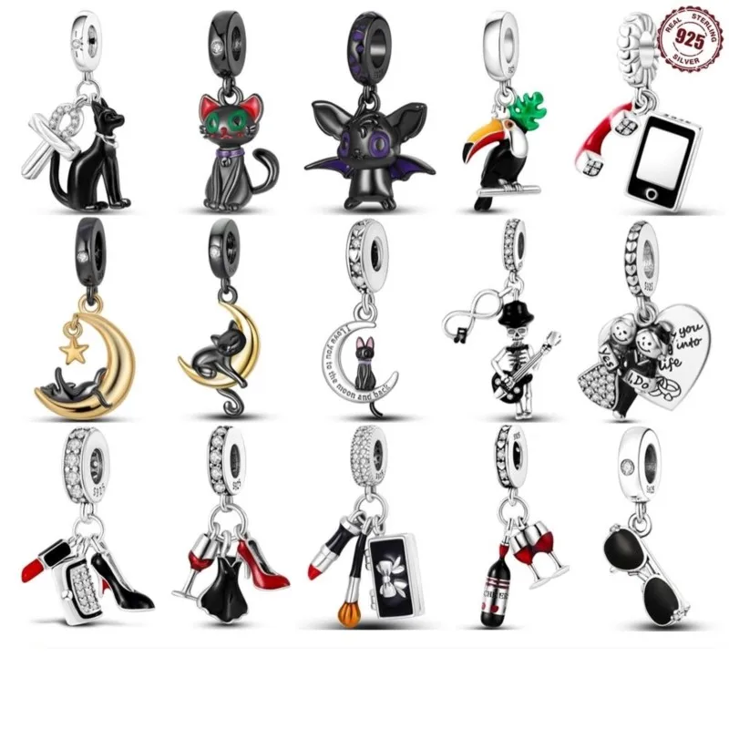 

MISEFF Charms Plata De Ley 925 Silver Black Cat Spider Charms Beads Fit 925 Original Bracelets DIY Jewelry Party Gift Making