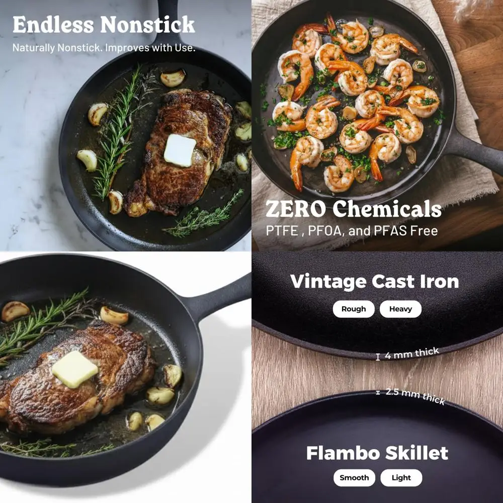 

10 Cast Iron Skillet - Pre-Seasoned, Non-Stick Surface for Cooking, Baking, Grilling on Stovetop, Oven, or Campfire