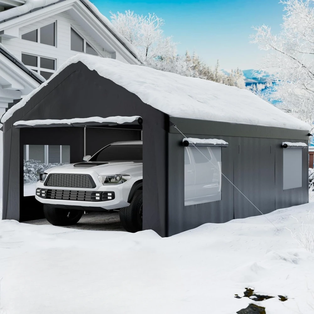 

Carport 12' X 20' Heavy Duty Portable Garage, Carport Canopy with Side-Opening Door & Roll-Up Windows, Car Canopy Reinforced