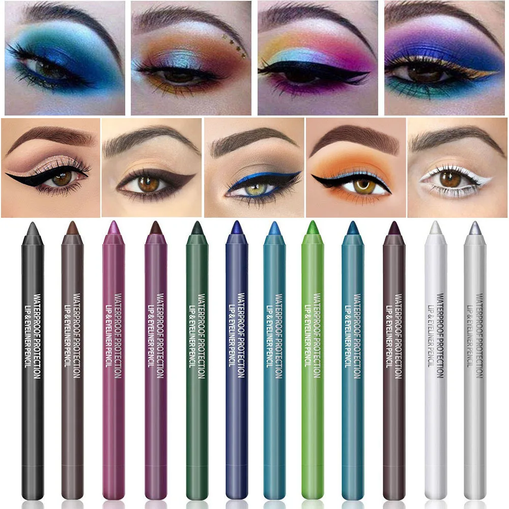 14-farbiger, langlebiger Eyeliner-Stift, wasserfestes Pigment, grün-brauner Eyeliner, freundlich, glatt, hochpigmentiertes Punk-Augen-Make-up