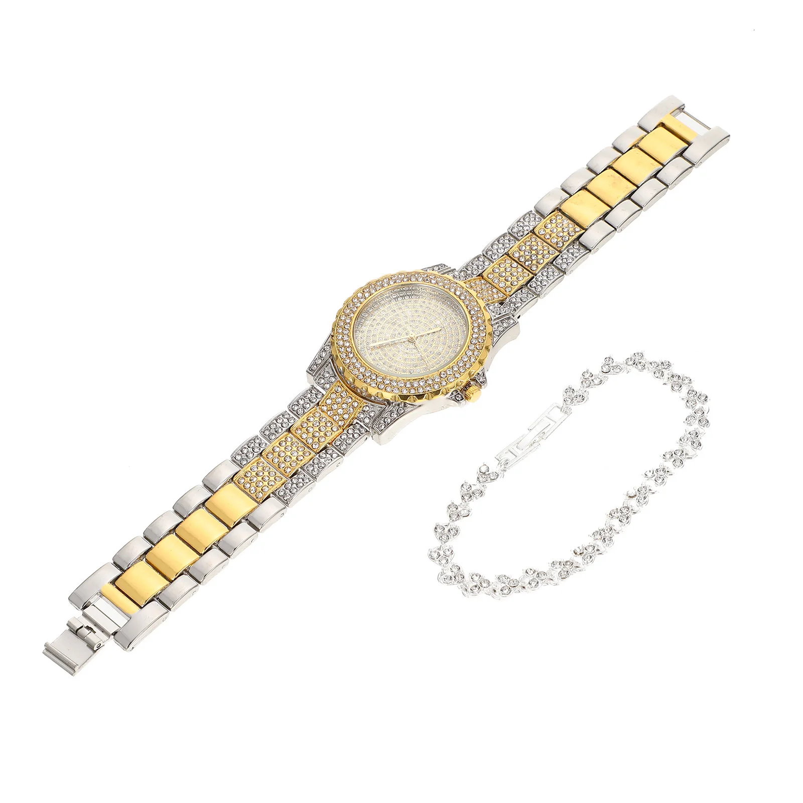1Set Ladies Watch Bracelet Set Diamond Rhinestone Luxury Fashion Wristwatch for Women Formal Watch and Bracelet Set