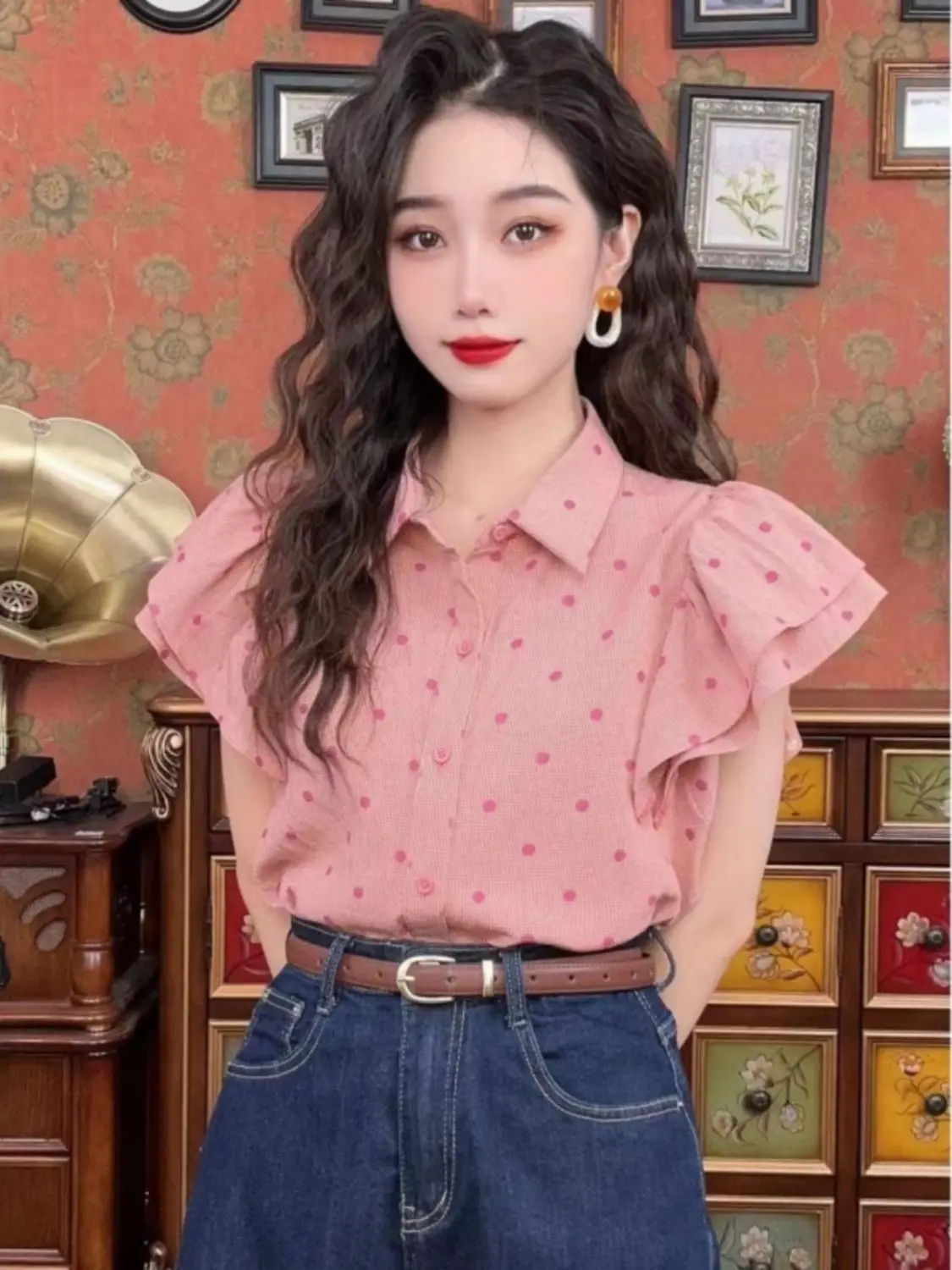 Hong Kong Style Retro Short-Sleeved Shirt Women\'s Summer Design Sense of Niche Polo Shirt Salt System Light Ripe Small Flying Sl