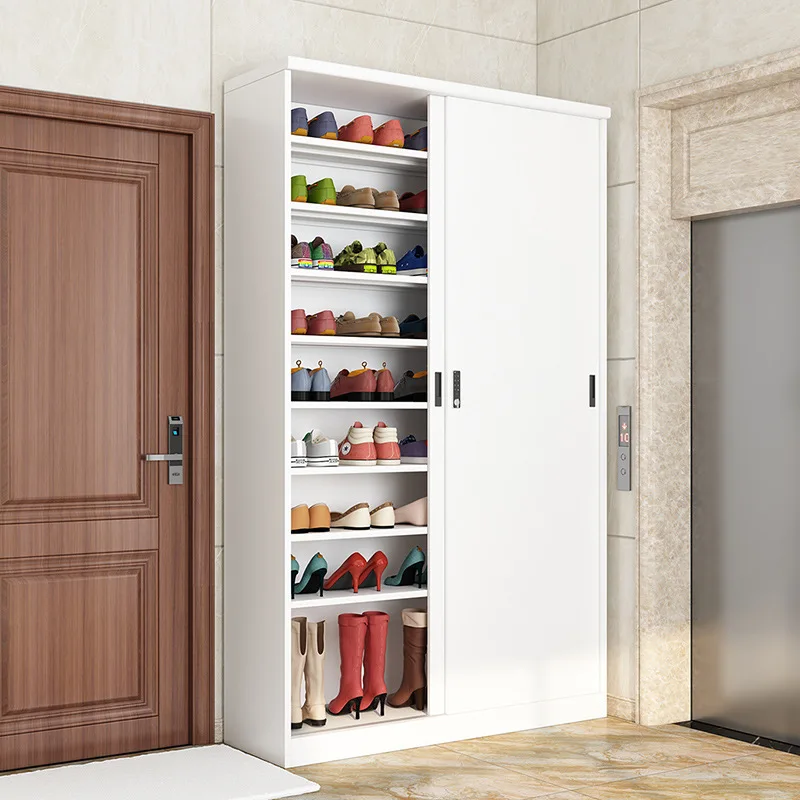 Steel shoe cabinet, large capacity, multi-layer dust-proof high shoe rack, outdoor entrance and space saving