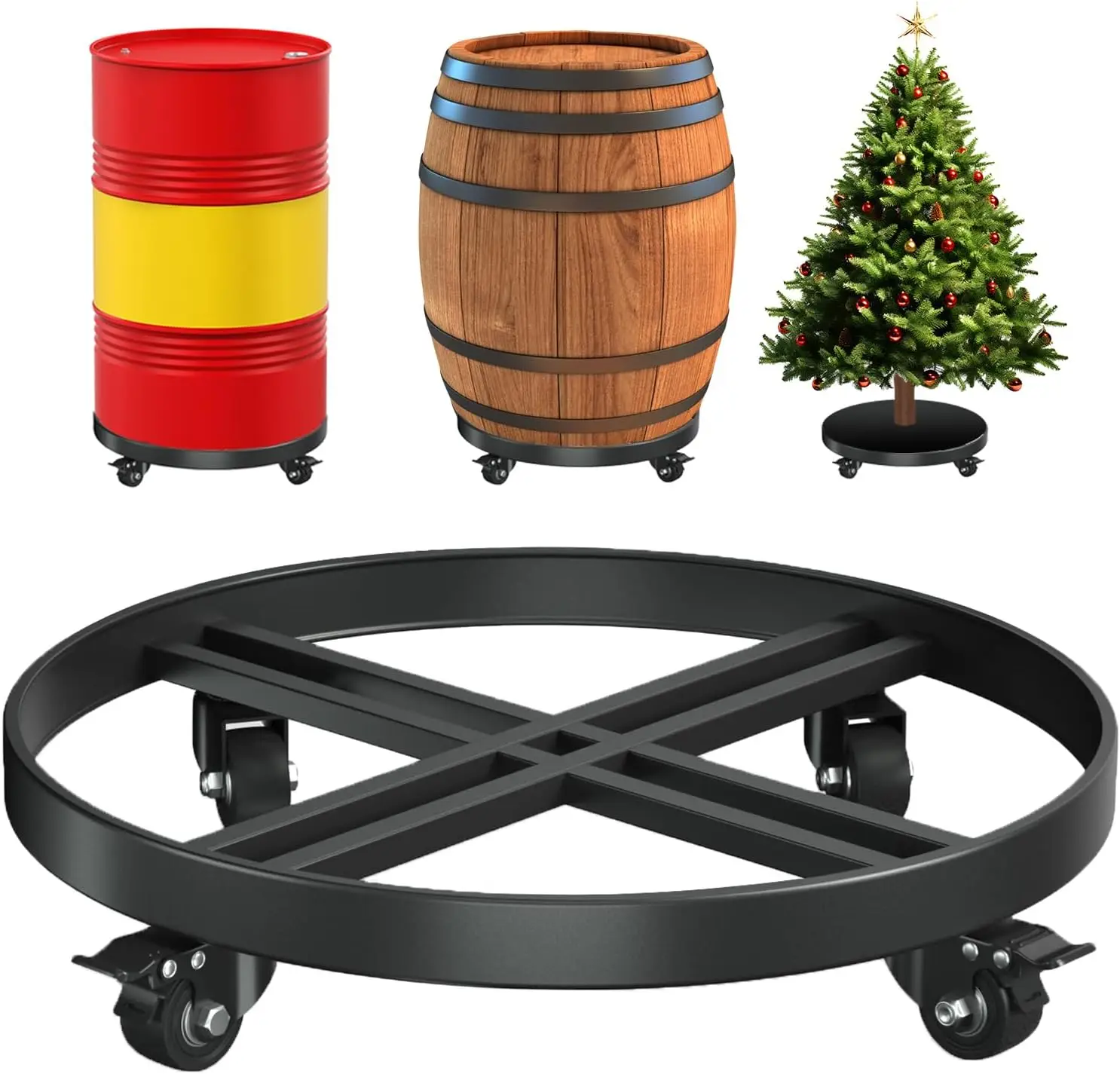 

Heavy Duty 55 Gallon Drum Dolly with 2000LB Capacity, Anti Rollover Design, Swivel Casters & Brakes for Industrial Use